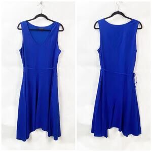 Banana Republic 14 Womens Blue Sleeveless Jersey Knit A-Line Career Midi Dress
